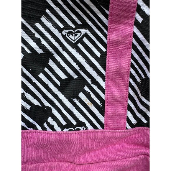 Roxy 100% Cotton Got For It Heart Graphics Strips Hook Loop Closure Tote Bag - Picture 3 of 5